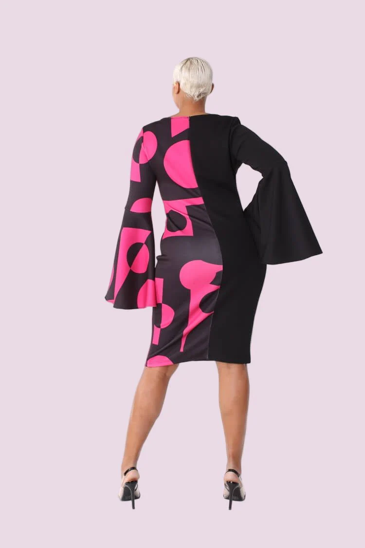 Color Block Bell Sleeve Dress - 82062 - Image 9