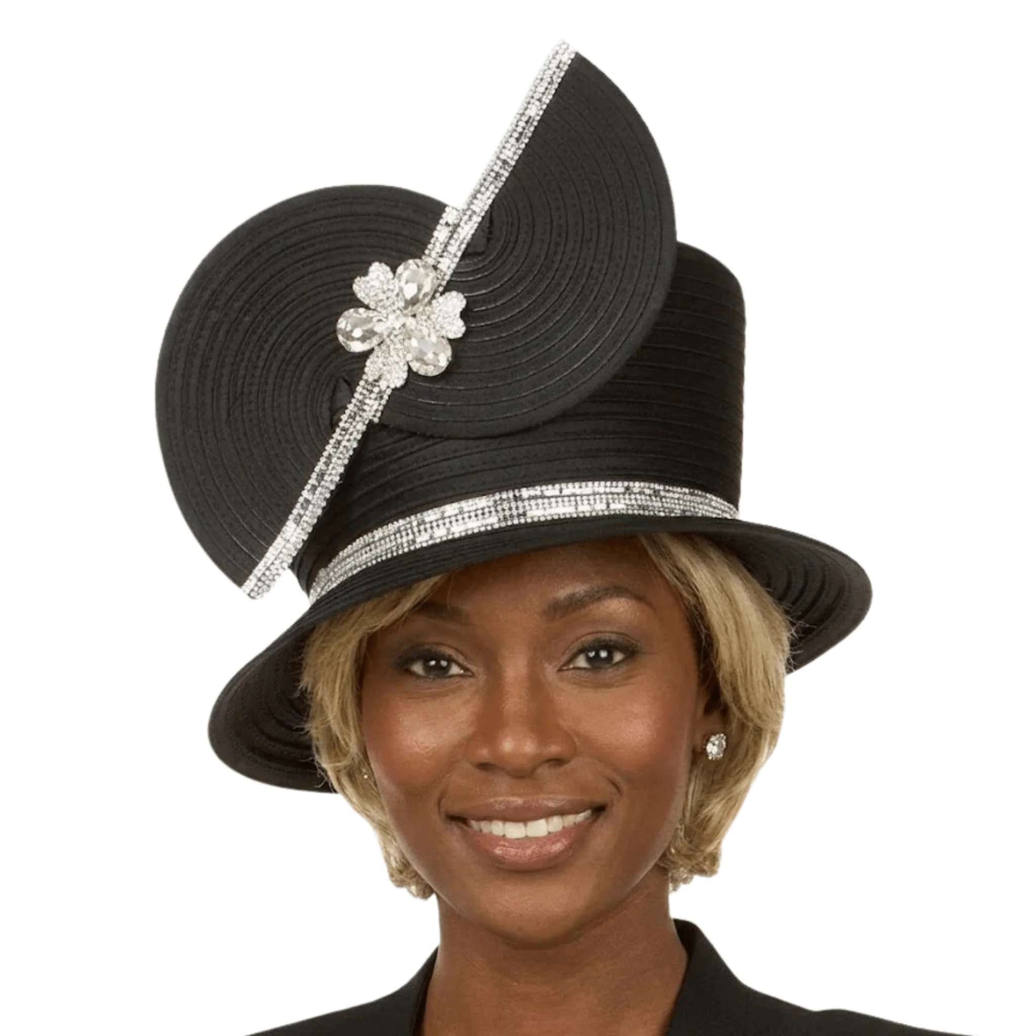 Couture Swirl Accent Jeweled Med Brim Hat