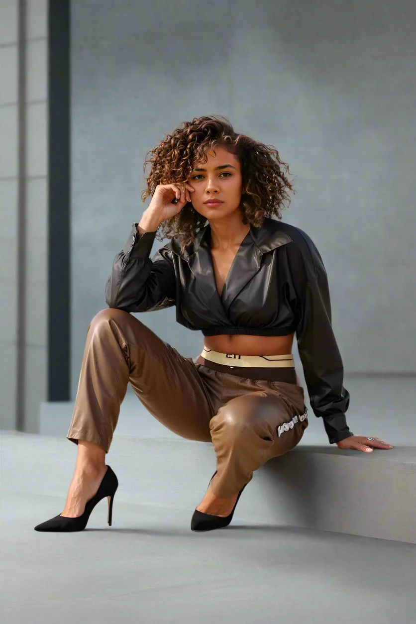 Cropped Leather Wrap Top 81754 - Image 2