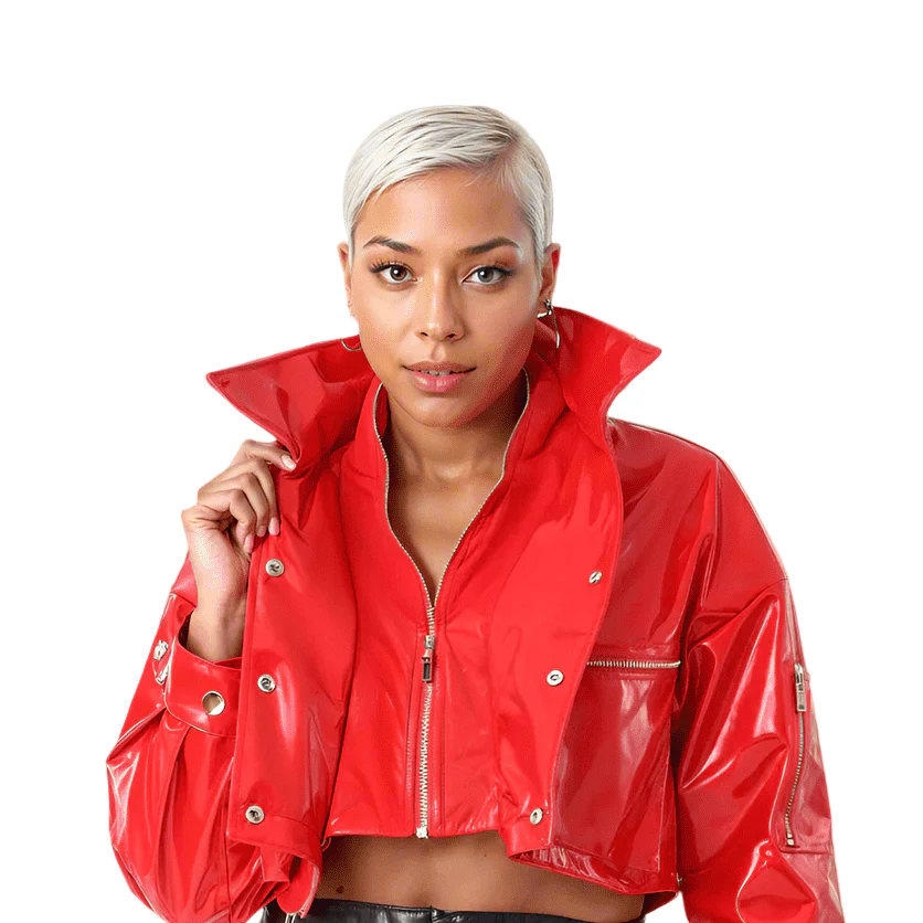 Cropped Red Vinyl Jacket -81757 - Image 2