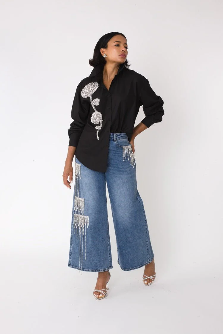 Crystal Cascade Wide-Leg Denim -82513 - Image 2