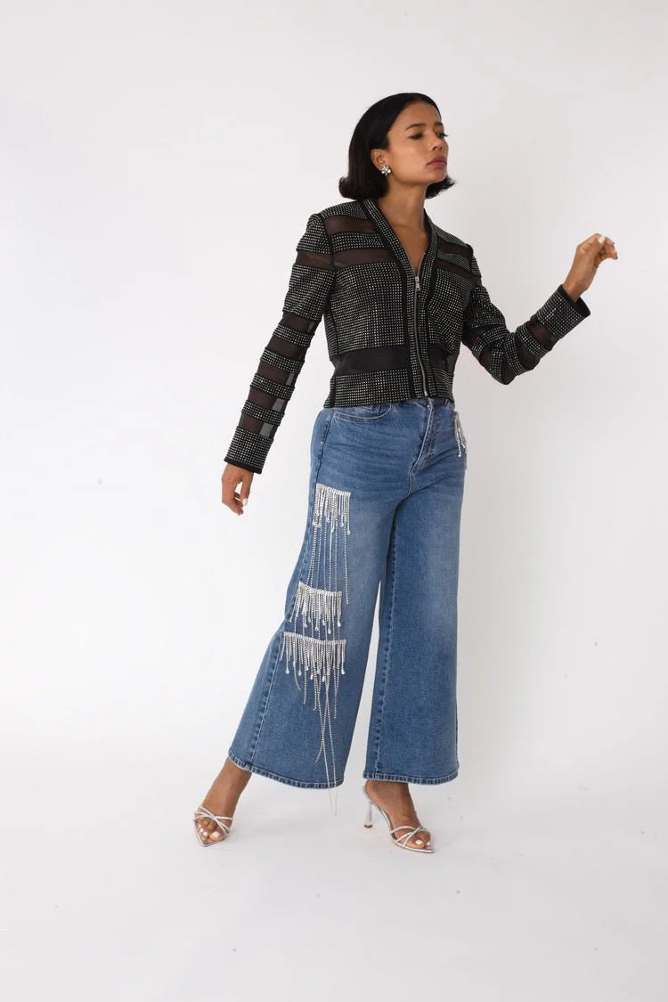 Crystal Cascade Wide-Leg Denim -82513 - Image 4