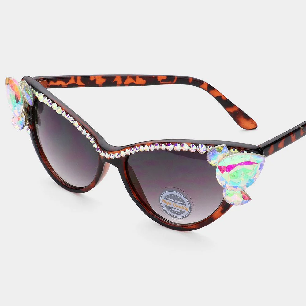 Crystal Embellished Cat Eye Sunglasses - Image 4