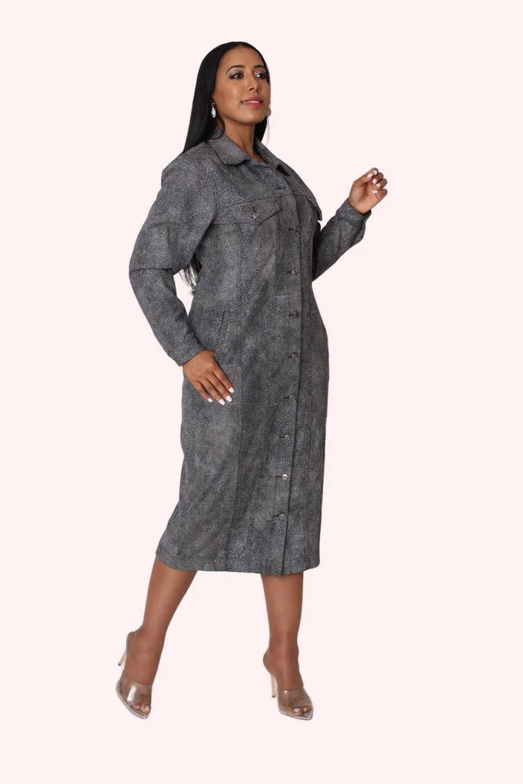 Crystal Embellished Denim Midi Dress - 82680 - Image 2
