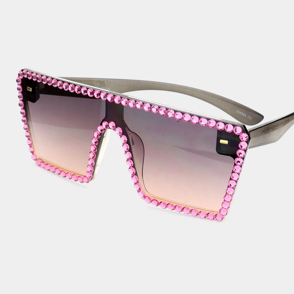 Crystal Embellished Detail Square Sunglasses - Image 5