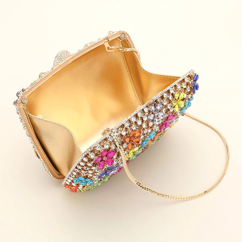 Crystal Rhinestone Embellished Flower Pattern Evening Clutch Shoulder Bag - Image 3
