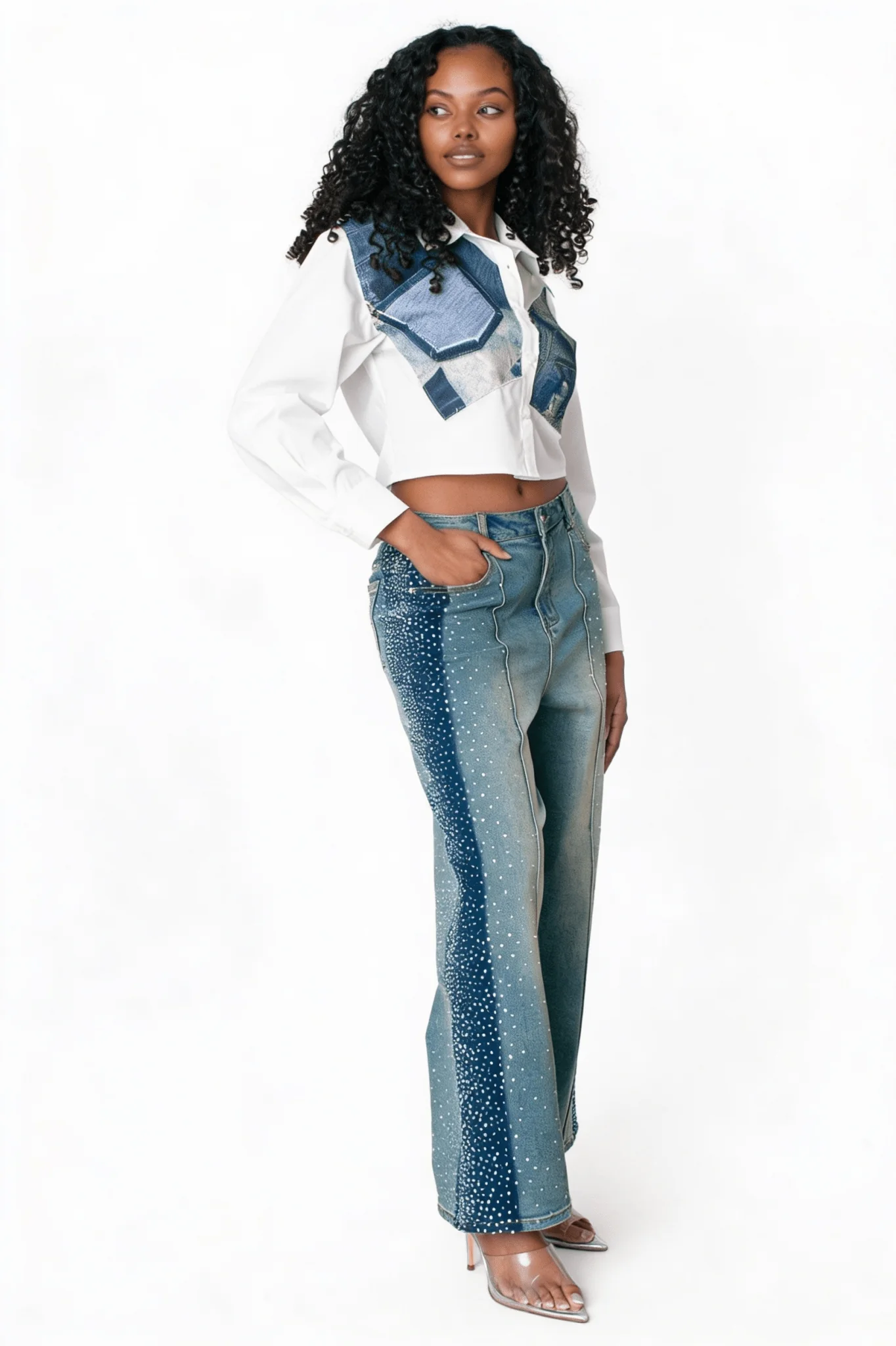 Crystal Side Panel Wide Leg Jeans - 83028 - Image 2
