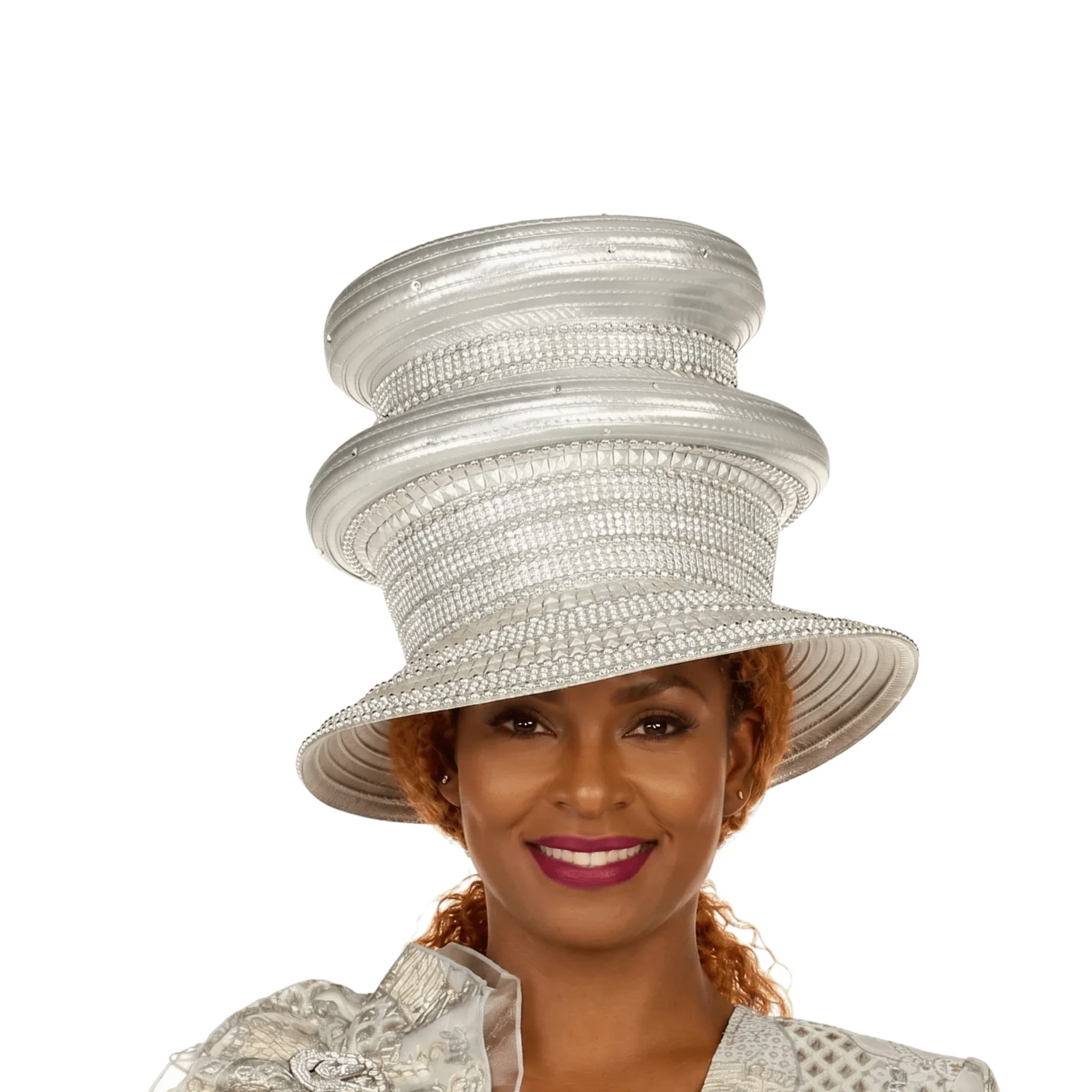 Dazzling Triple-Tier Rhinestone Church Hat - Image 2