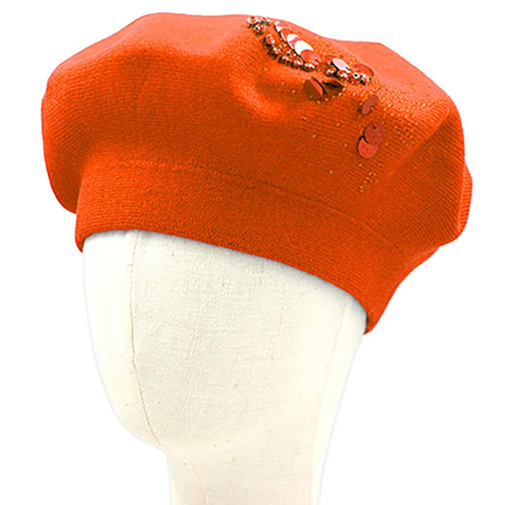 Decorative Sequin Rhinestone Embellished Winter Beret Hat - Image 2