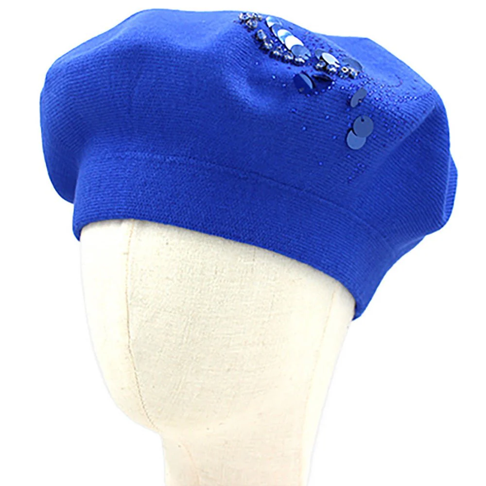 Decorative Sequin Rhinestone Embellished Winter Beret Hat - Image 6