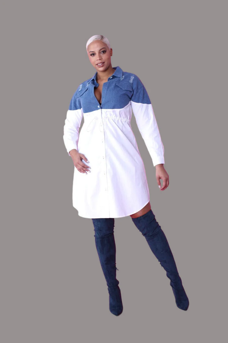 Denim Combo Woven Shirt Dress -82043 - Image 3
