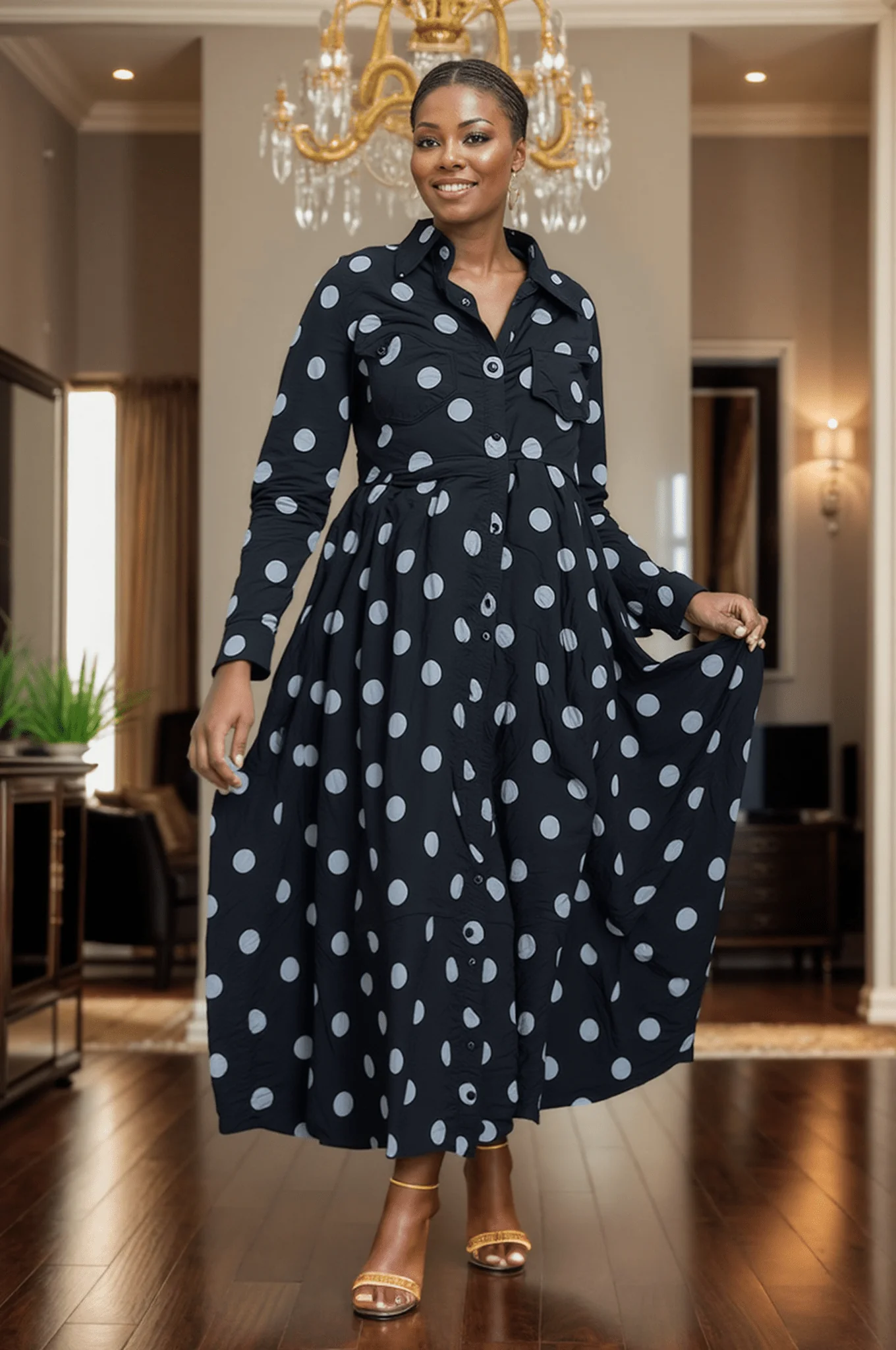 Denim Polka Dot Maxi Dress - Image 2