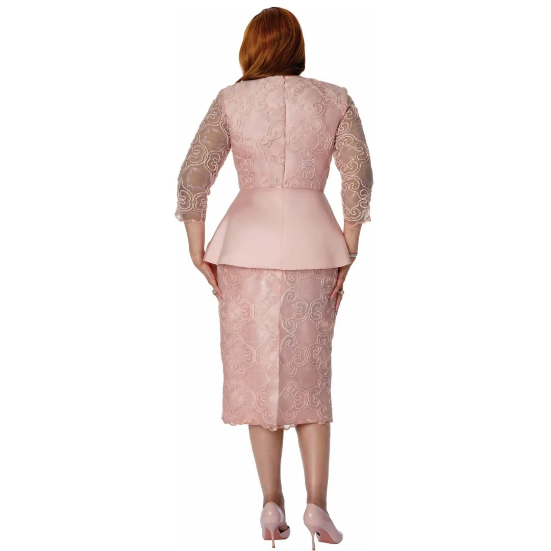 Blush Lace Peplum Church Suit Dress - Designer Church Suits - Image 2