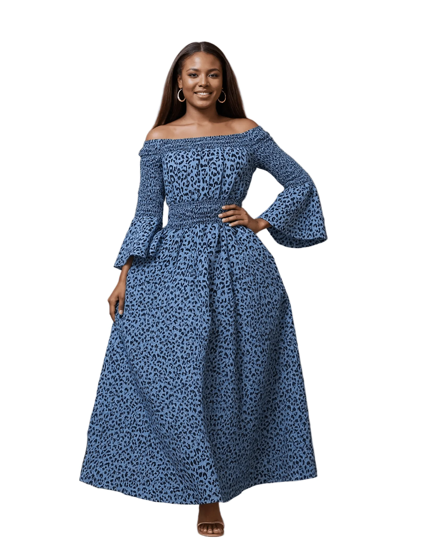 Designer Denim Off Shoulder Maxi Dress - Image 2