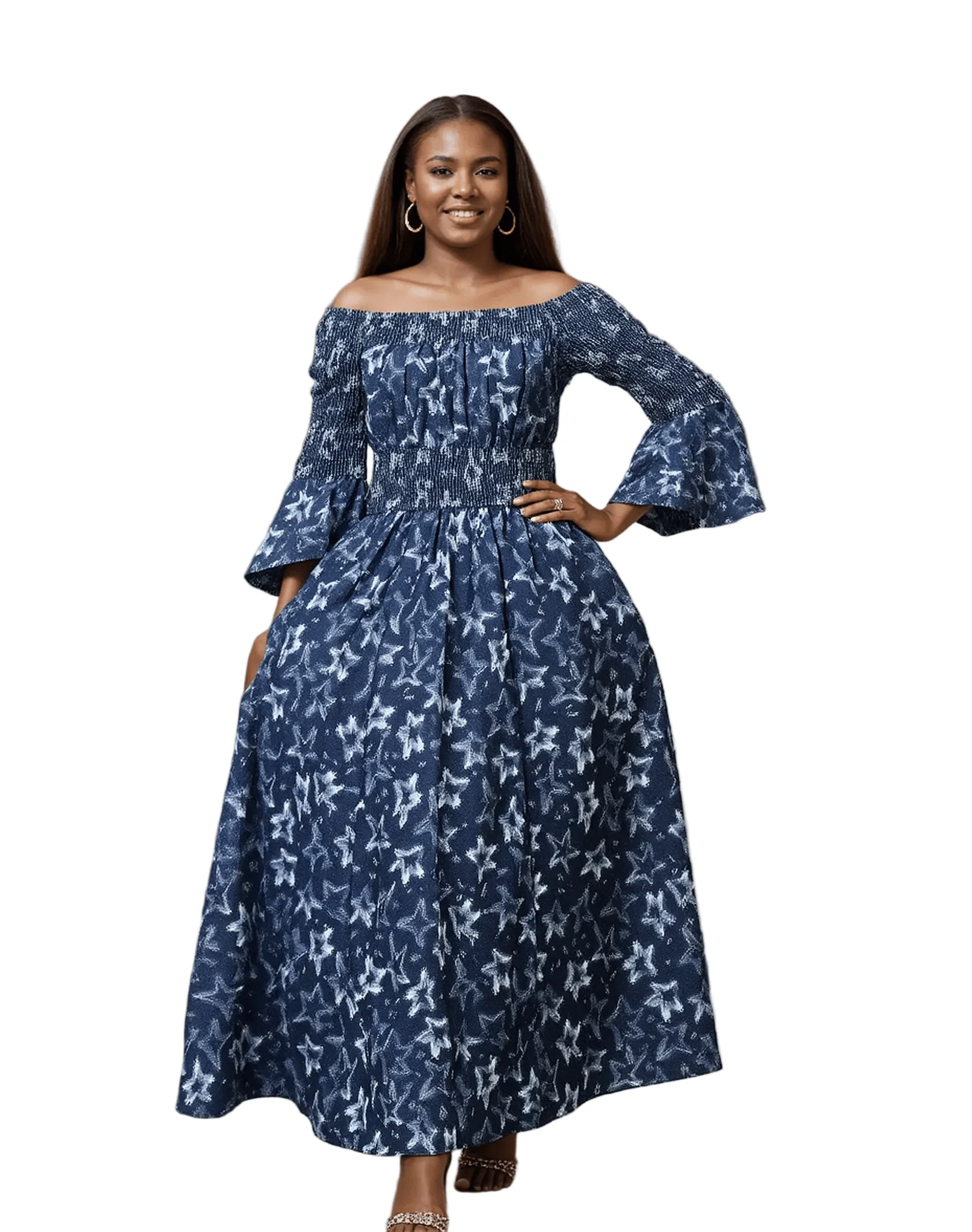 Designer Denim Off Shoulder Maxi Dress - Image 3