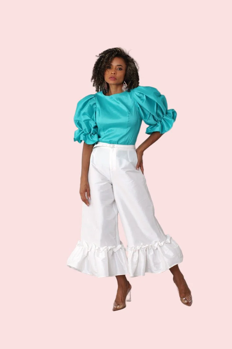 Dramatic Ruffle Hem Wide Leg Pants - 82170 - Image 15