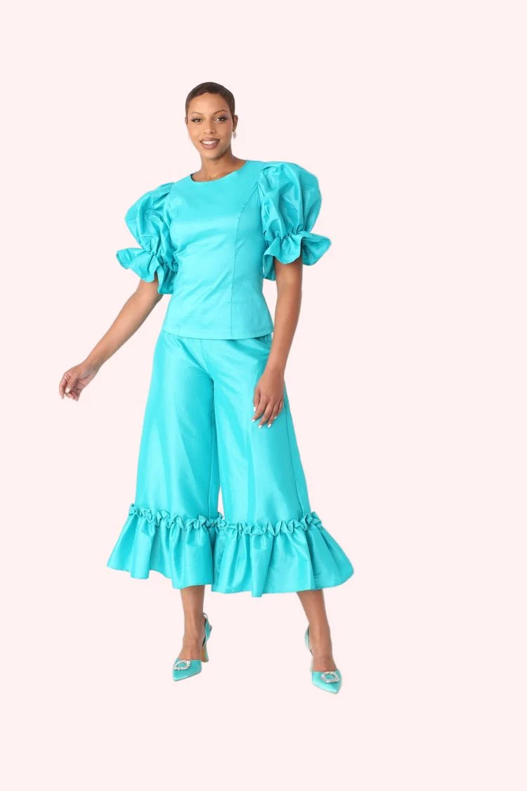 Dramatic Ruffle Hem Wide Leg Pants - 82170 - Image 2