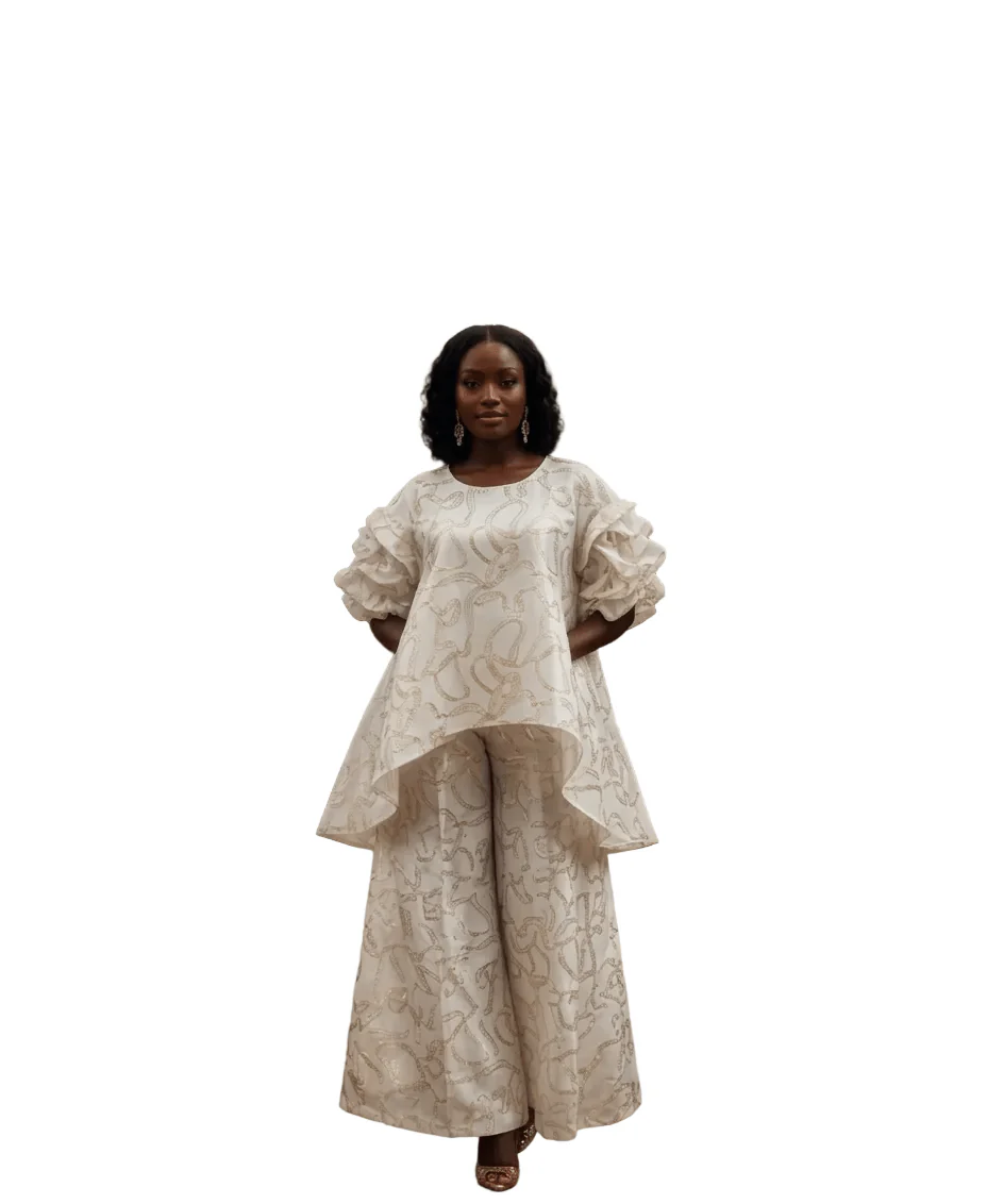 Ebony & Gold Sculptural Peplum Set - Image 5