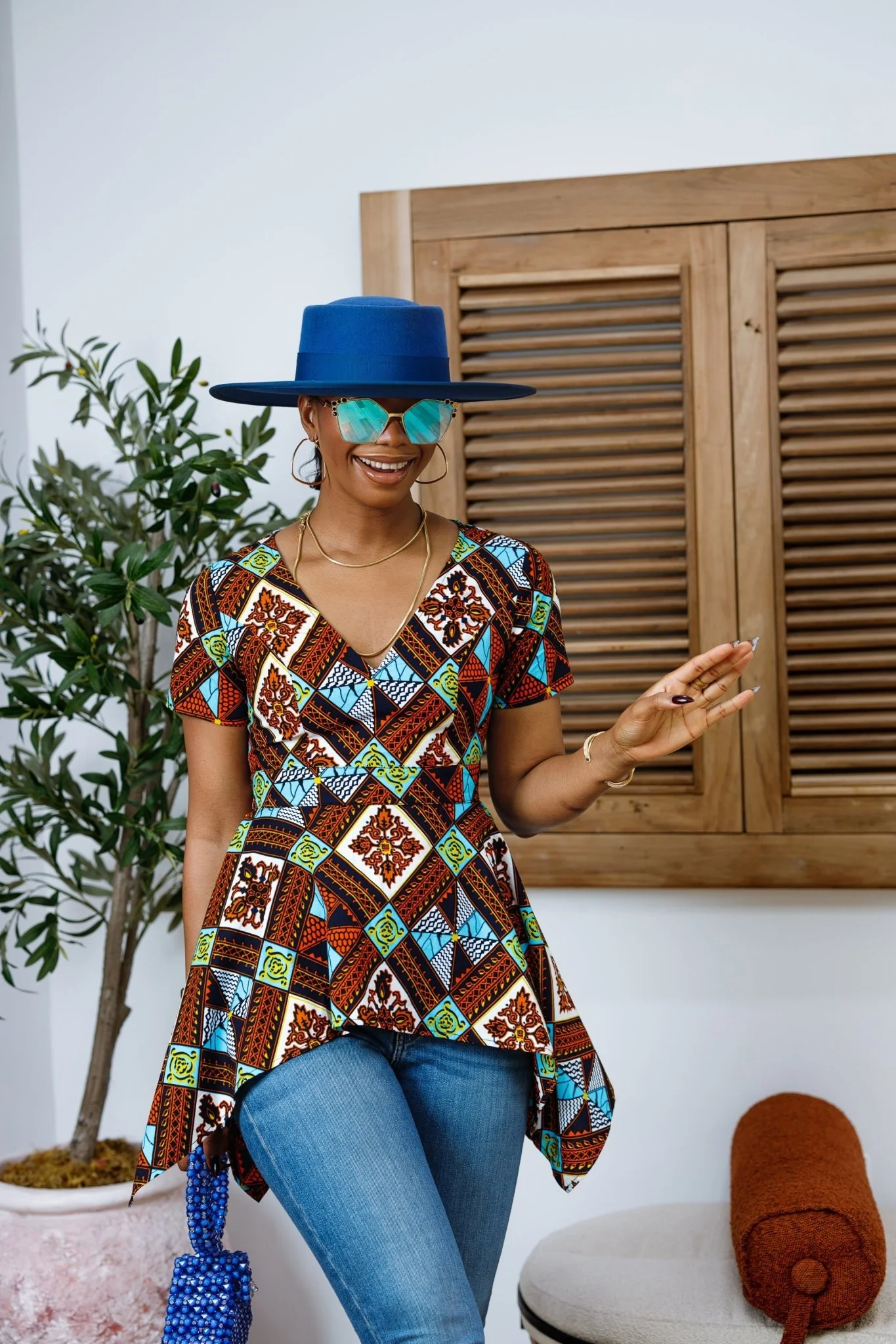 EBUN AFRICAN PRINT ASYMMETRIC PEPLUM TOP
