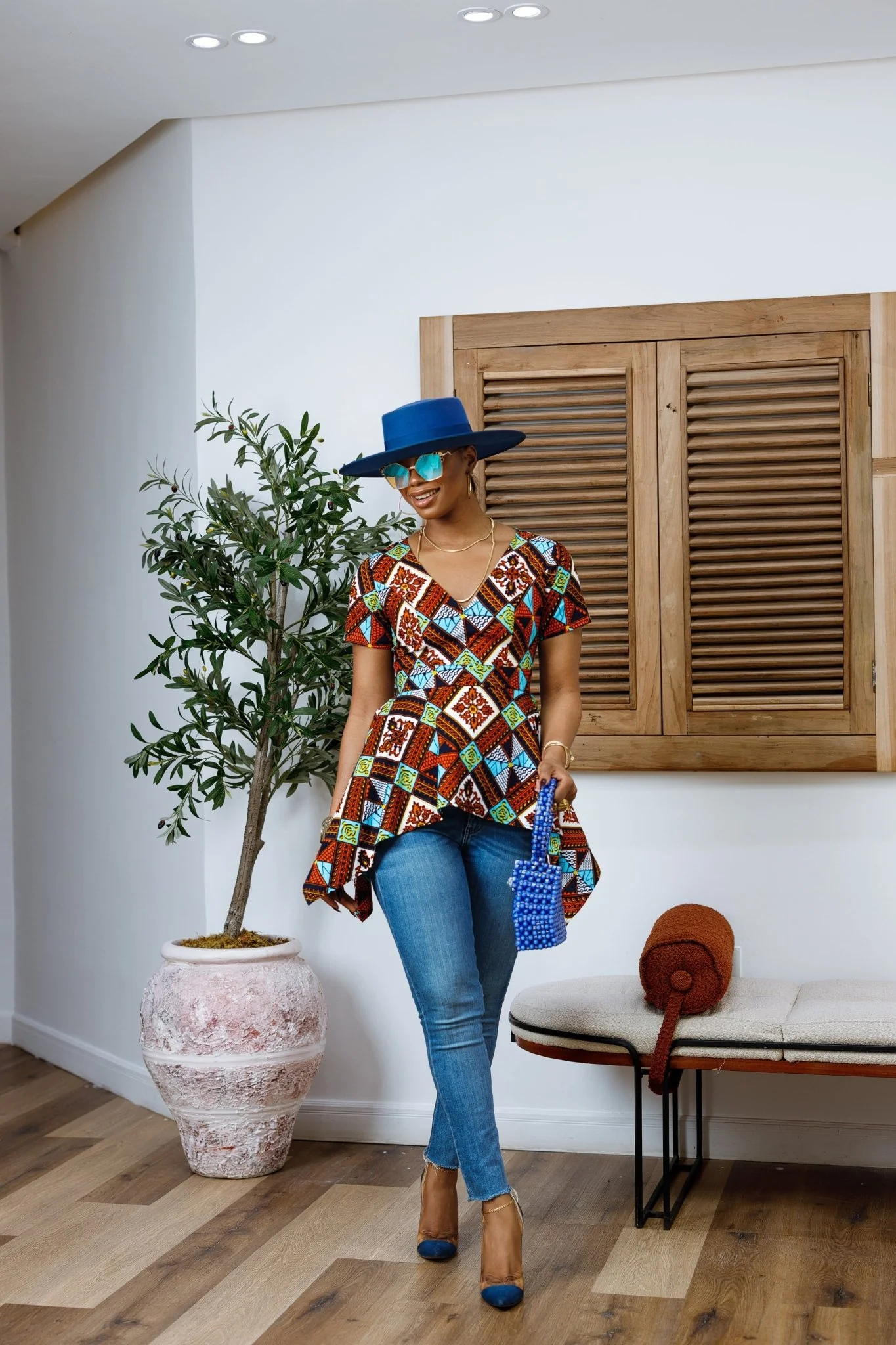 EBUN AFRICAN PRINT ASYMMETRIC PEPLUM TOP - Image 2