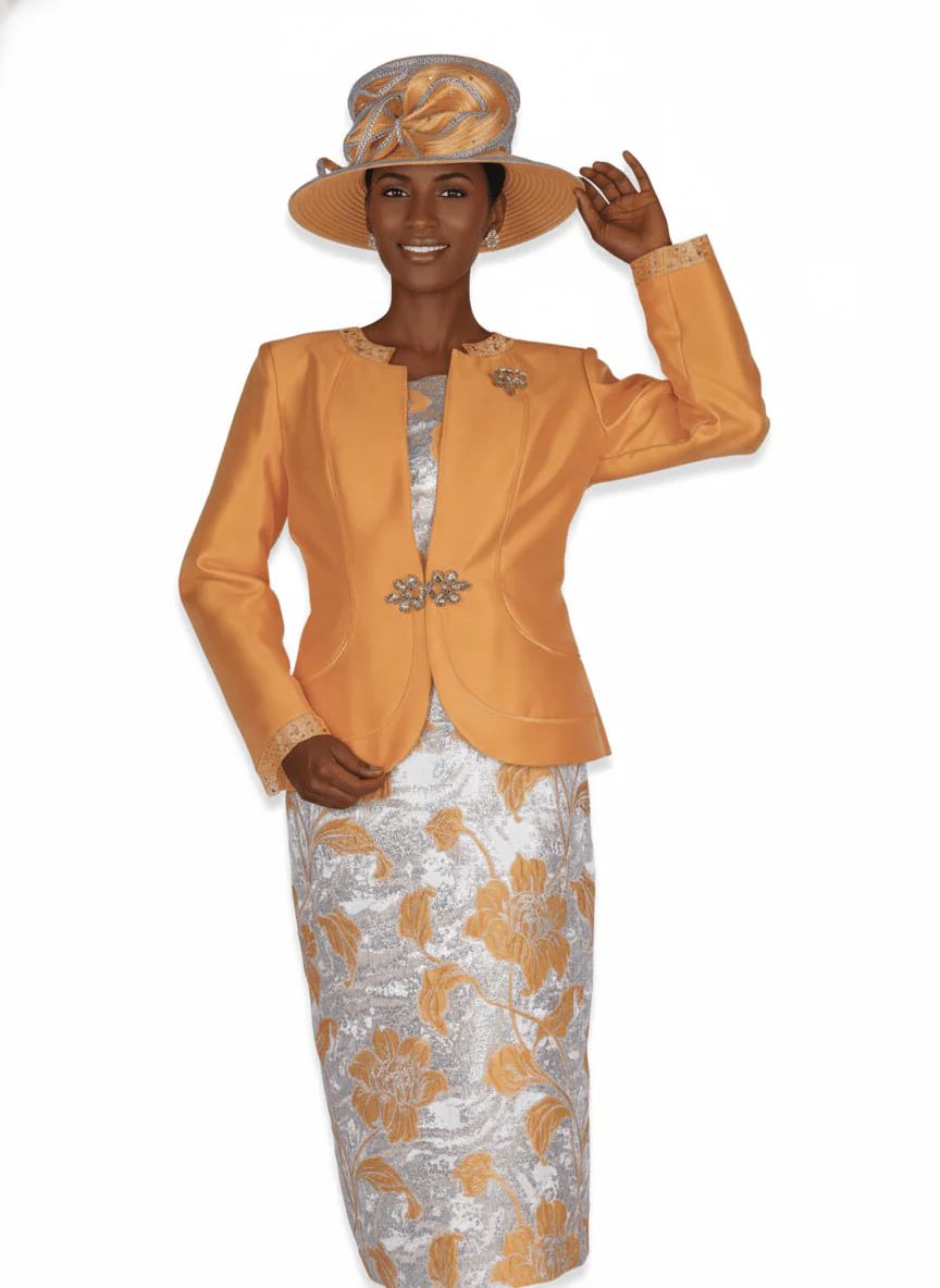 Elegant 2-Piece Floral Brocade Dress & Jacket Set - 6355