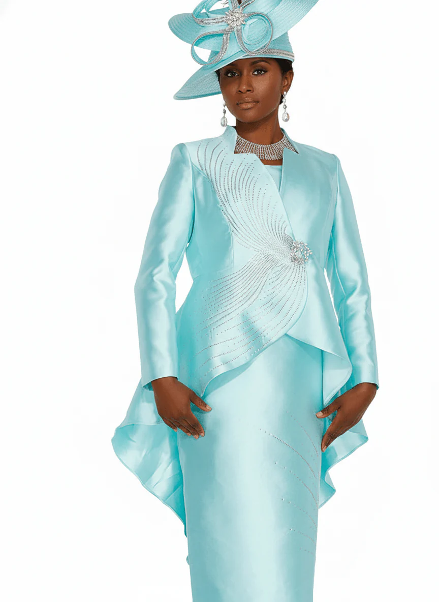 Elegant 2-Piece Rhinestone Shantung Dress Suit – Asymmetrical Jacket & Sheath Dress - 6259 - Image 2