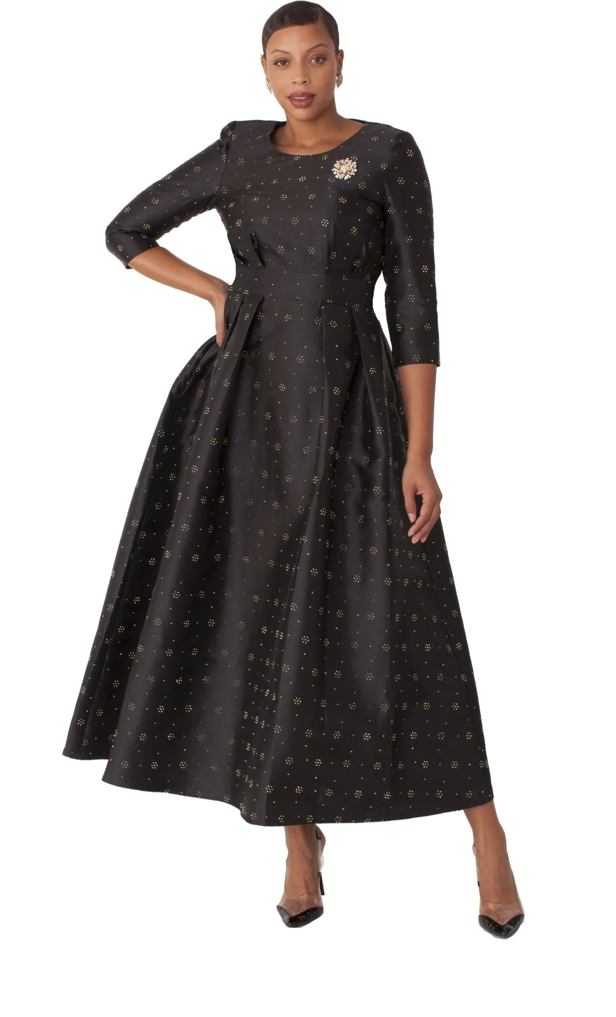 Elegant 3/4 Sleeve Rhinestone Embellished Church Dress-4826 - Image 3