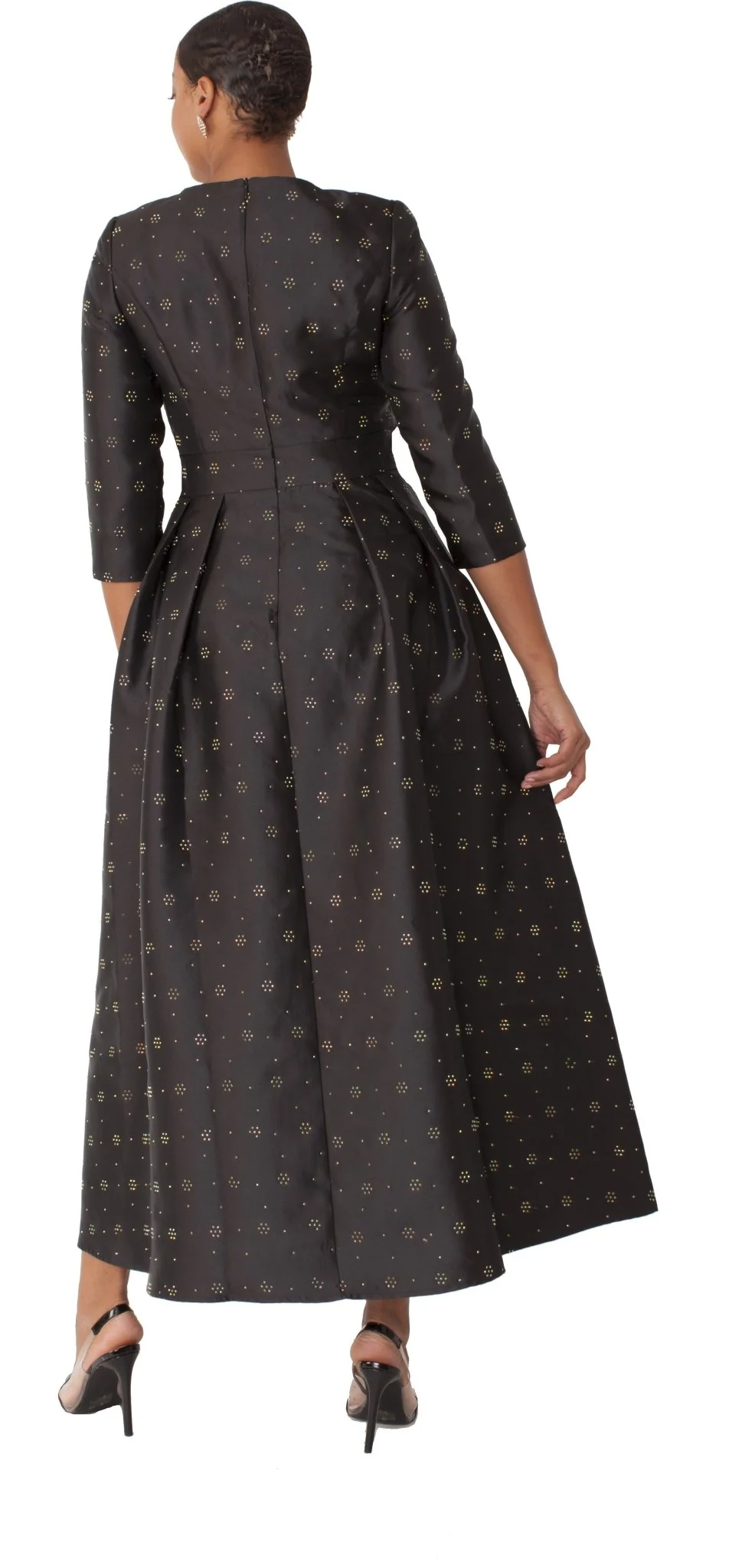 Elegant 3/4 Sleeve Rhinestone Embellished Church Dress-4826 - Image 4