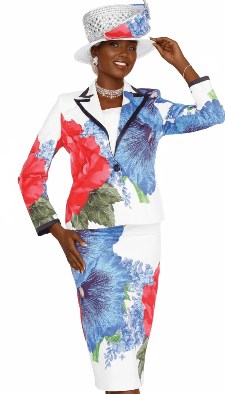 Elegant Aussie Austine 6152 White Floral Three-Piece Skirt Suit with Cami
