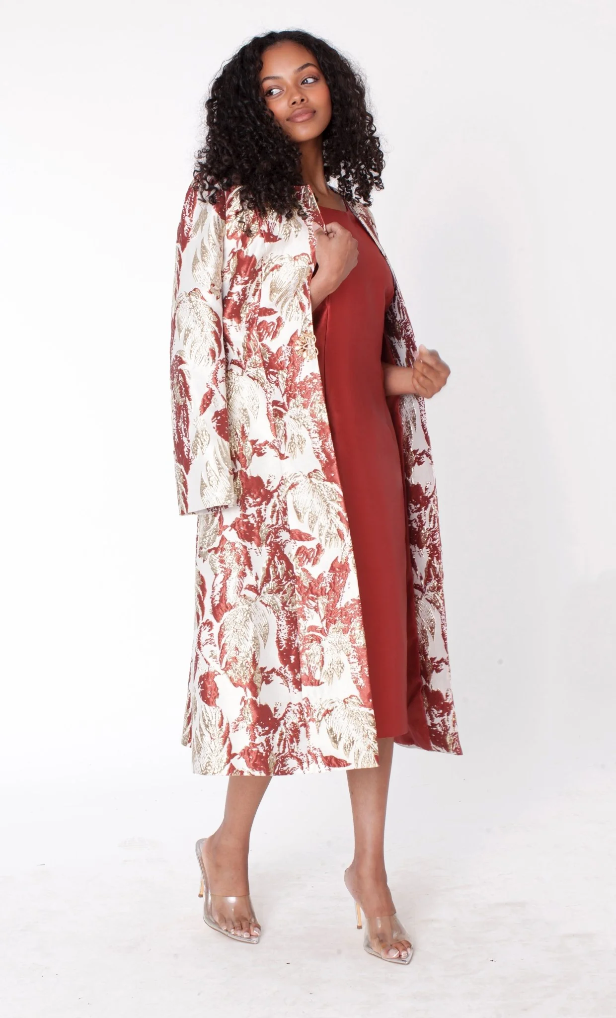 Elegant Brocade Dress with Matching Jackets - 4859 - Image 2