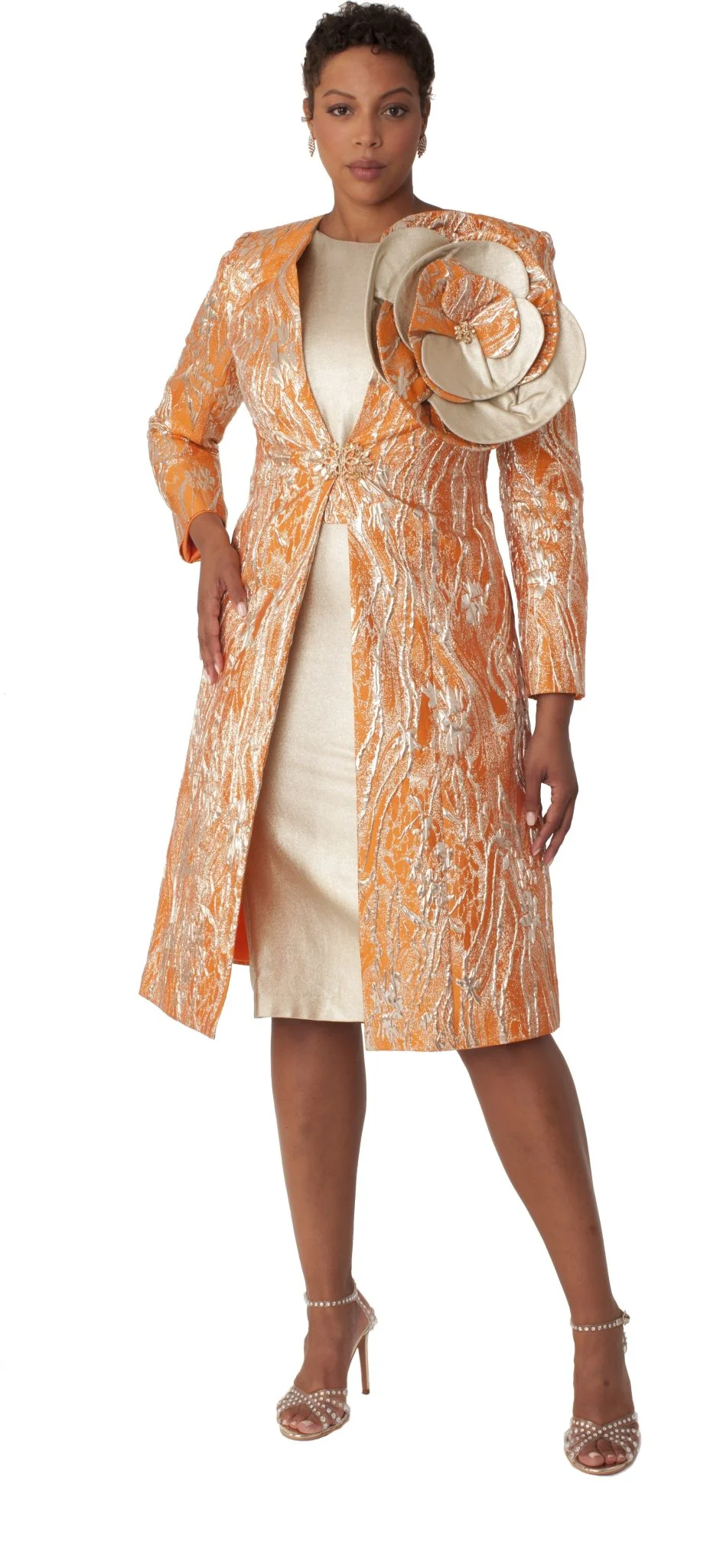 Elegant Brocade Dress with Matching Jackets - 4859 - Image 3