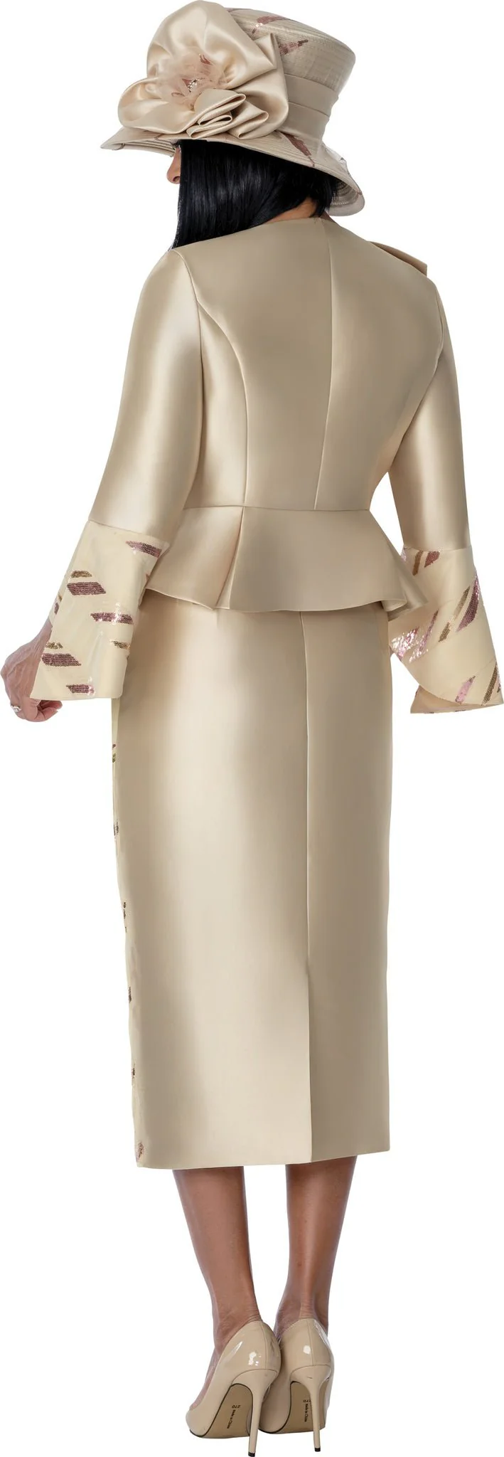 Elegant Champagne &amp; Rose Gold Peplum Skirt Suit G401732 - Image 2