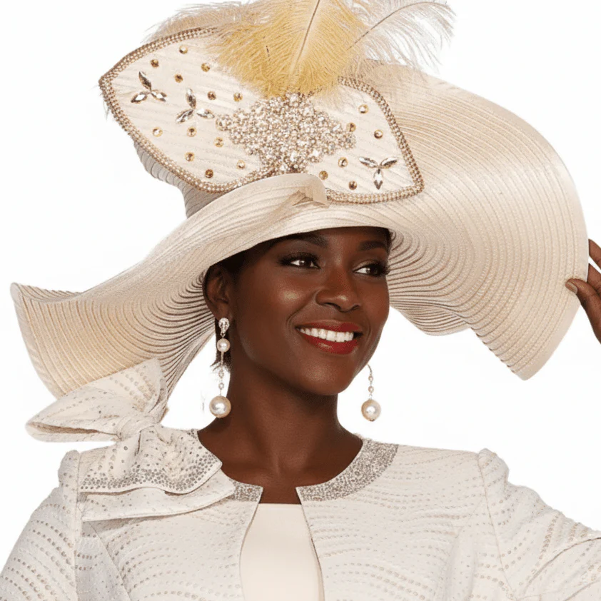 Elegant Champagne Church Hat H6267 for Women, Stylish Embellished Design