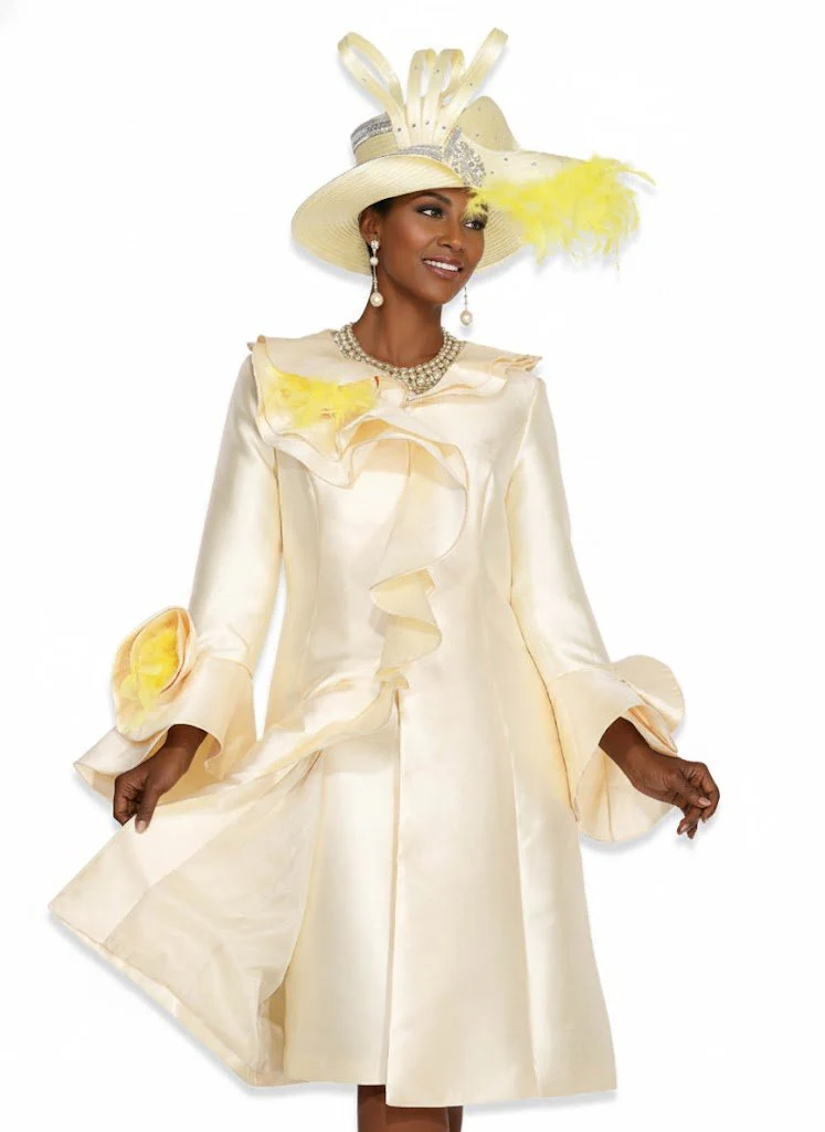 Elegant Elite Champagne 5972-YL Satin Twill Sleeveless Dress and Duster Set