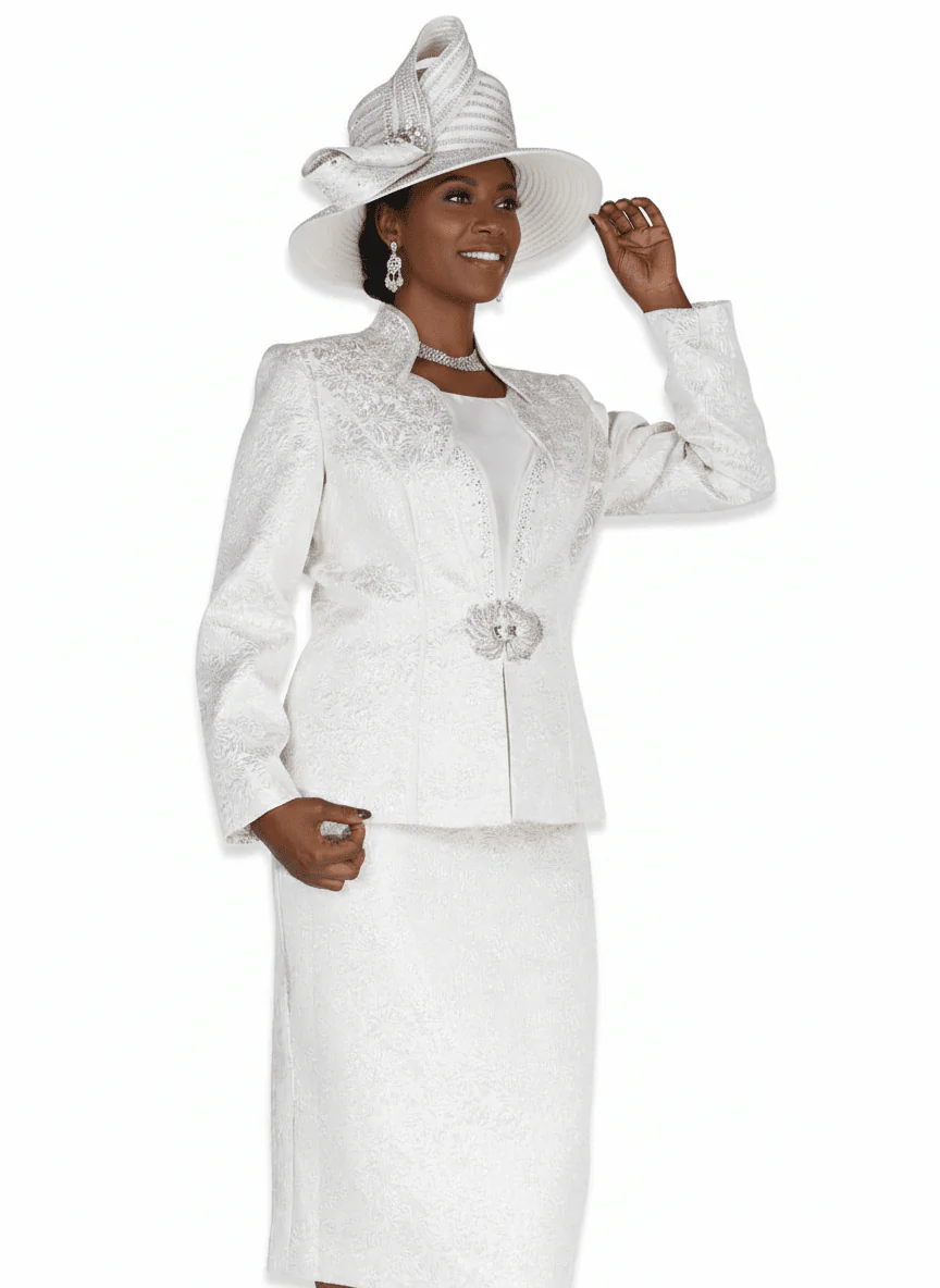 Elegant Elite Champagne 6254 Metallic Brocade Three-Piece Skirt Suit