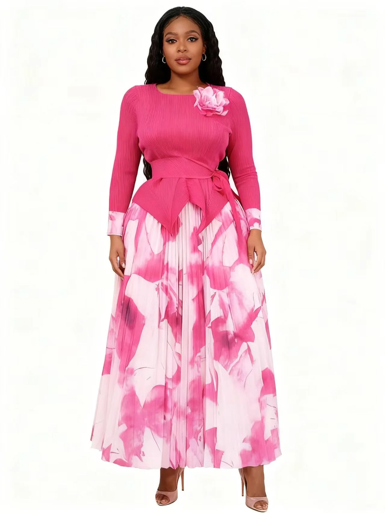 Elegant Floral Pleated Skirt Set - 83013 - Image 2