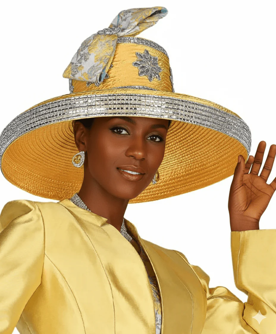 Elegant Wide Brim Church Hat with Embellished Crown Style H6209