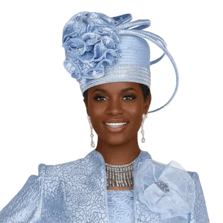 Elegant Mint Wide Brim Church Hat with Scalloped Ribbon & Crystal Brooch H6411