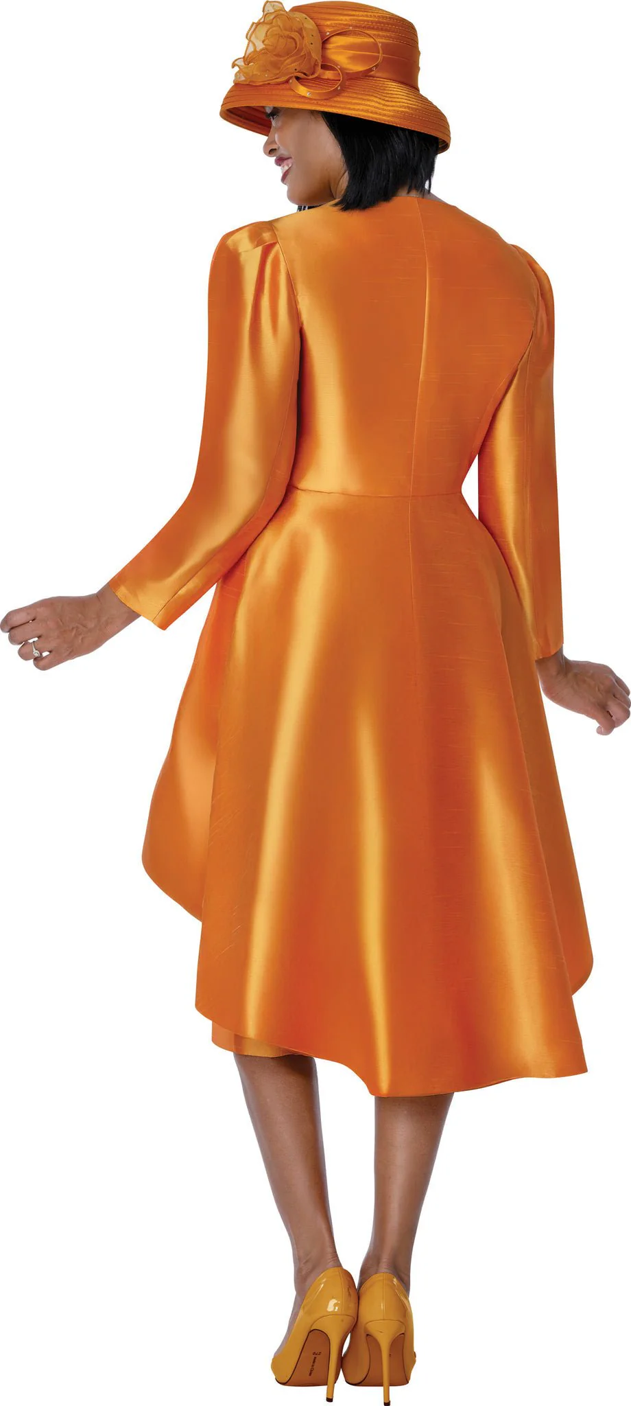 Elegant Orange Satin 2-Piece Church Suit with Rhinestone Rosette & Jacket G401712 - Image 2
