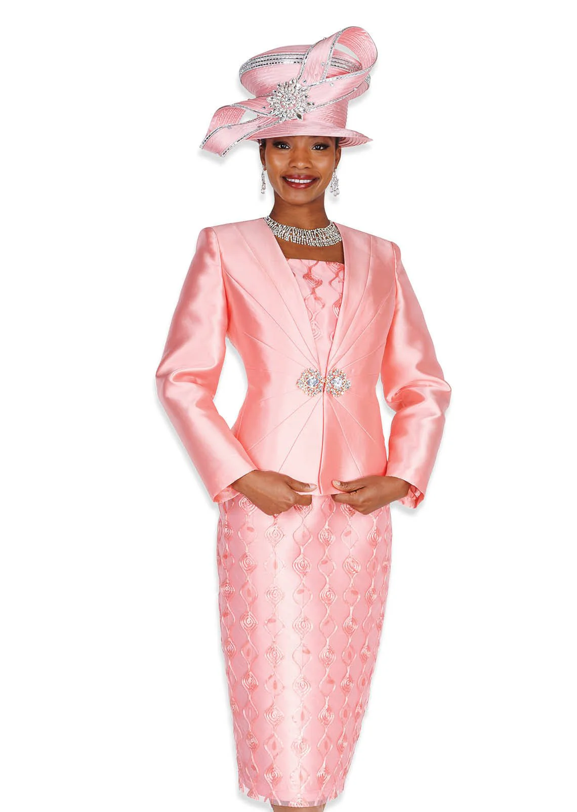 Elegant Peach 2-Piece Shantung Satin Skirt Suit – 6270
