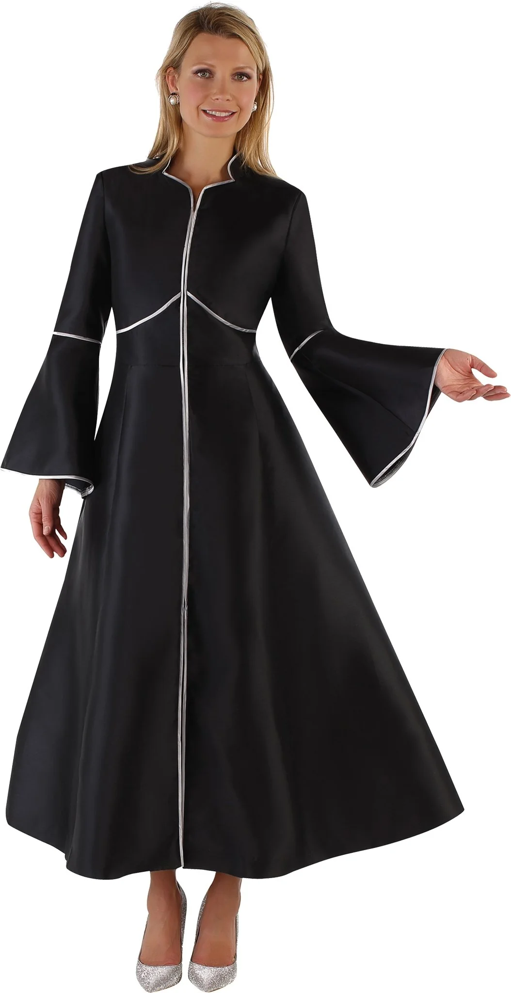 Elegant Plus Size One-Piece Cassock Robe with Rhinestone Trim- 4731W - Image 5