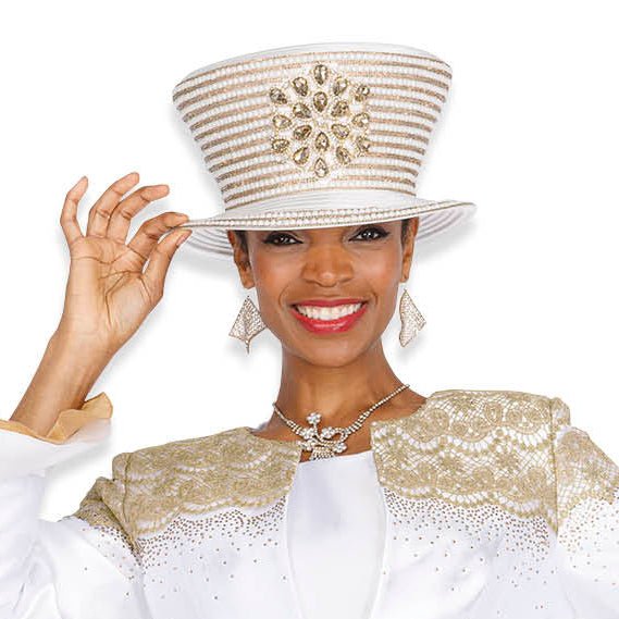 Elegant Royal Blue Church Hat with Embellished Wide Brim - Champagne Italy H6102 - Image 2