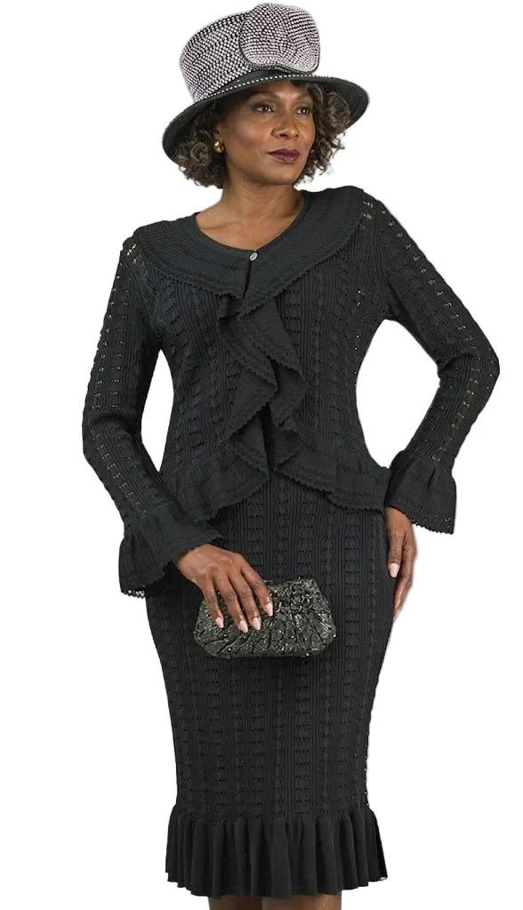 Elegant Ruffle-Trim Knit Skirt Suit by Lily & Taylor - Image 2