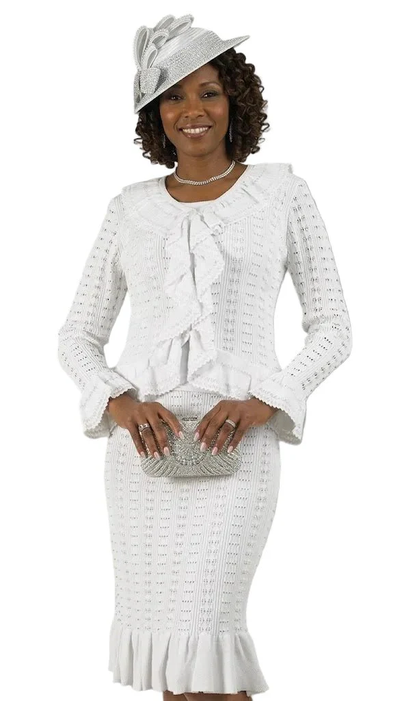 Elegant Ruffle-Trim Knit Skirt Suit by Lily & Taylor - Image 4