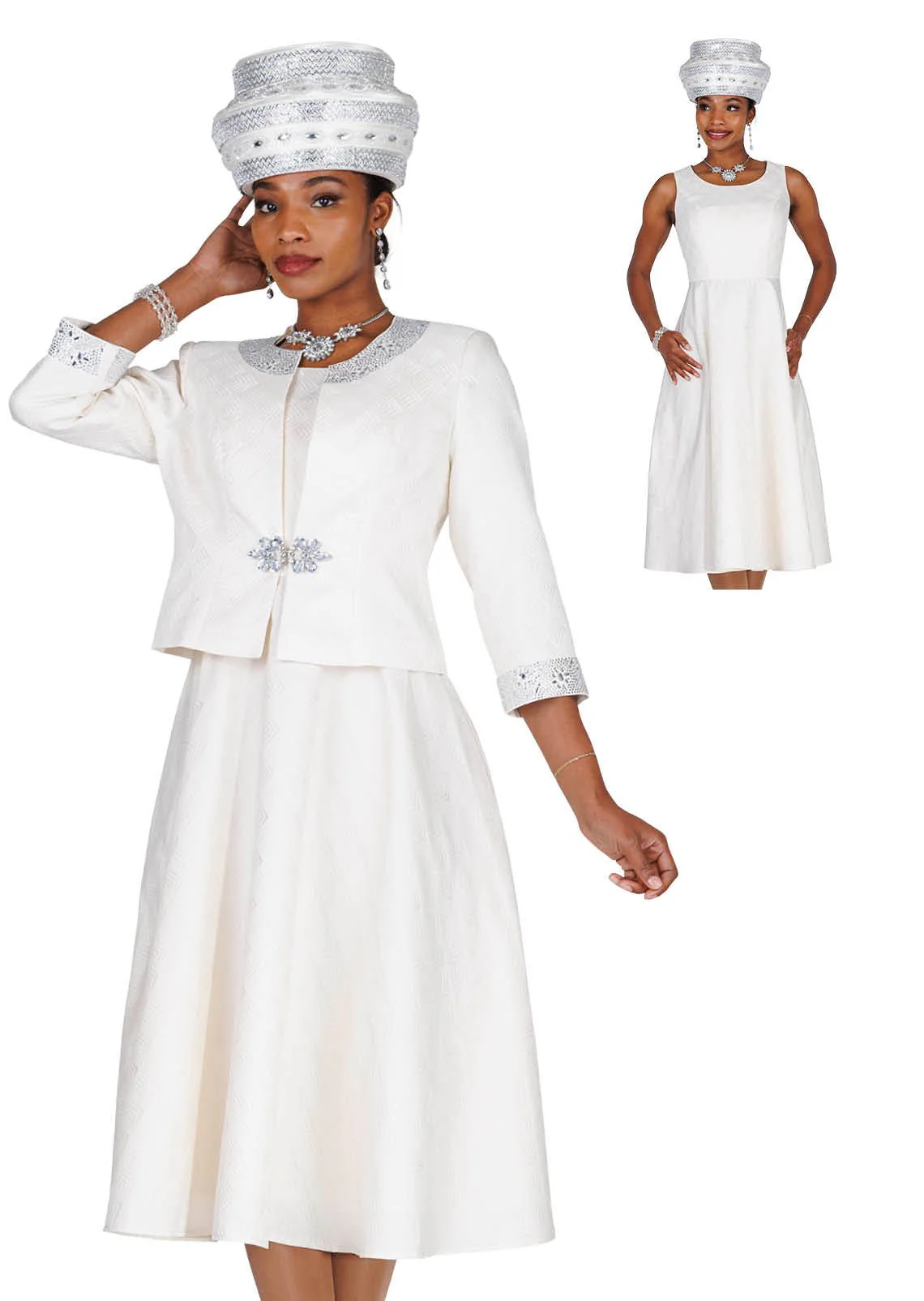 Elegant Two-Piece Embroidered Dress Set with Cropped Rhinestone Jacket 6465