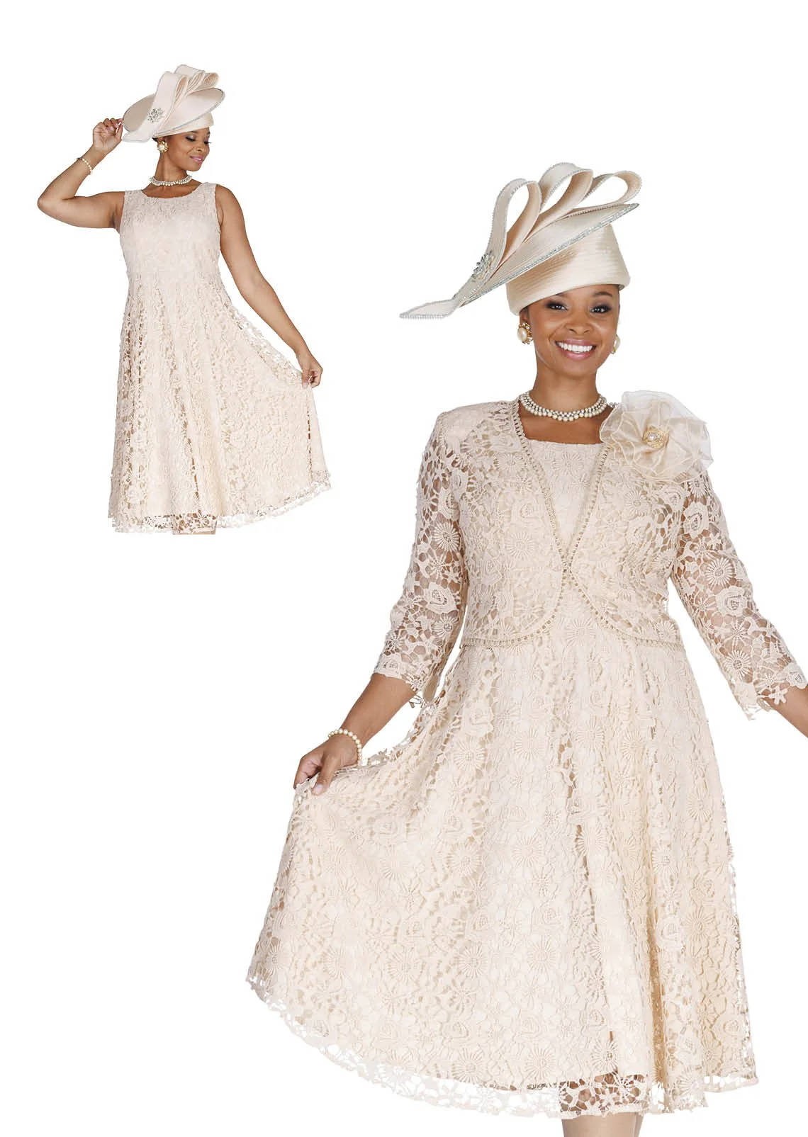 Elegant Two-Piece Floral Lace Dress & Bolero Jacket Set 6458
