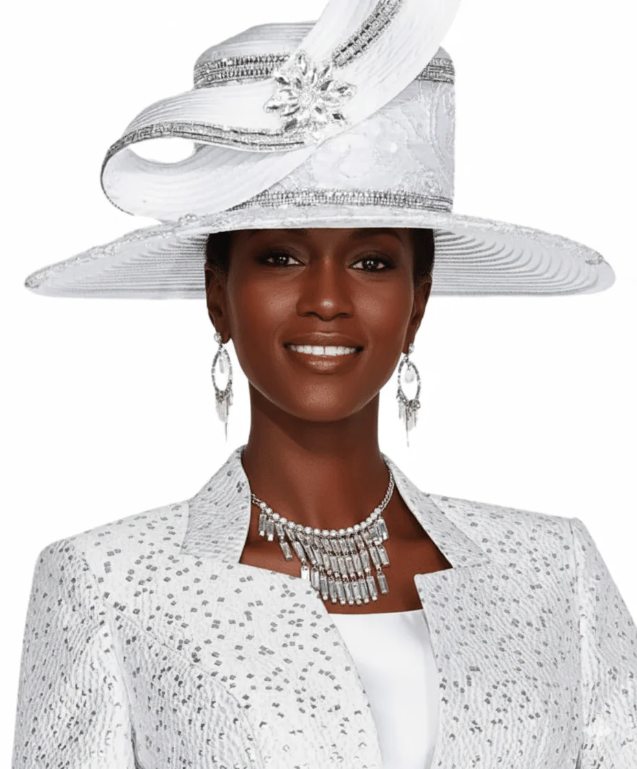 Elegant White Elite Champagne H6253 Church Hat with Wide Brim - Image 2