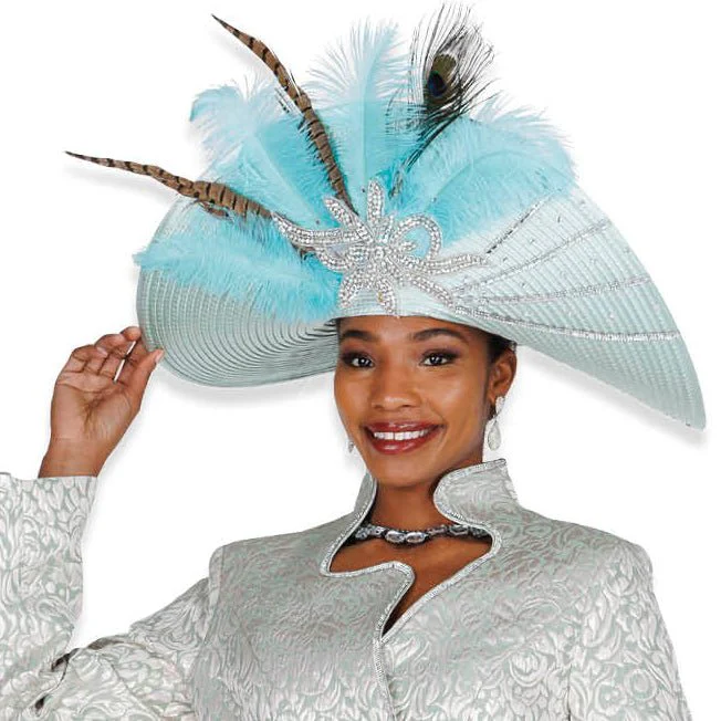 Elegant Mint Feathered Church Hat with Sparkling Embellishments for Women - H6252