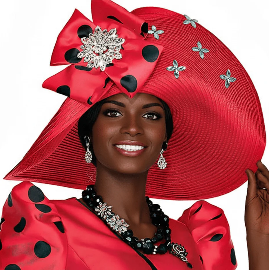 Elegant Women's Champagne Italy H6018 Church Hat - Red Royal Stylish