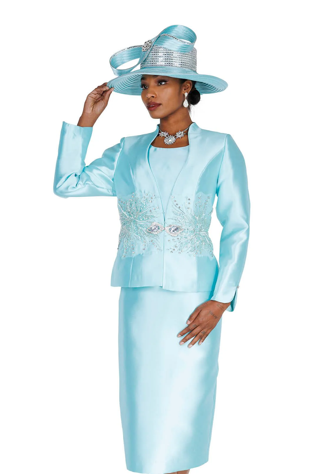 Embellished 3-Piece Twill Satine Jacket, Skirt, and Camisole Set 6406
